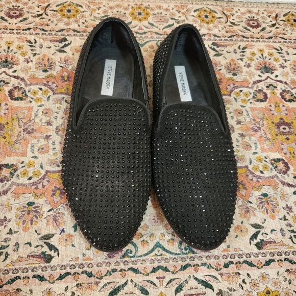 STEVE MADDEN Cavia Black Shoe | Rhinestone Studded | Slip On | size 13